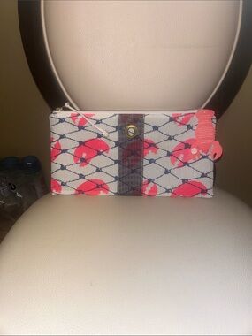 ALAINA MARIE Portland Maine MESH pouch/zip Blue, Orange & White Bag